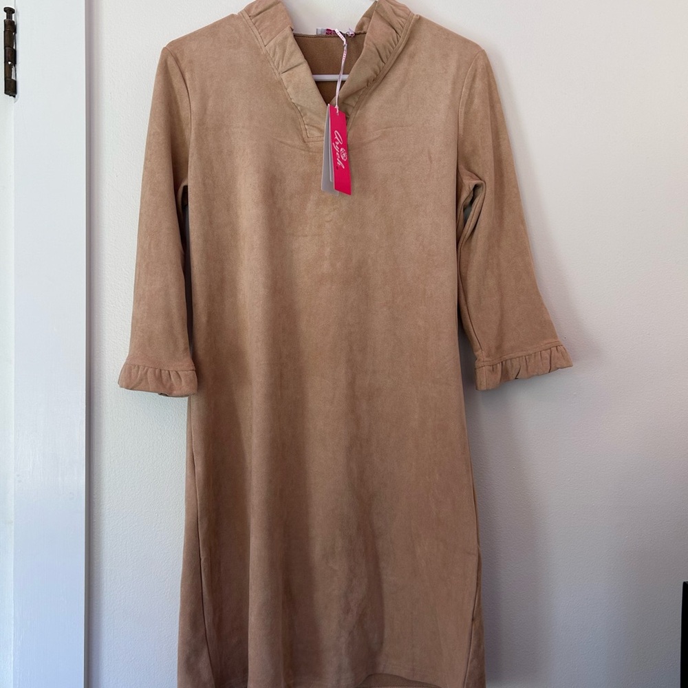 Aryeh Beige Dress with Ruffle Sleeves